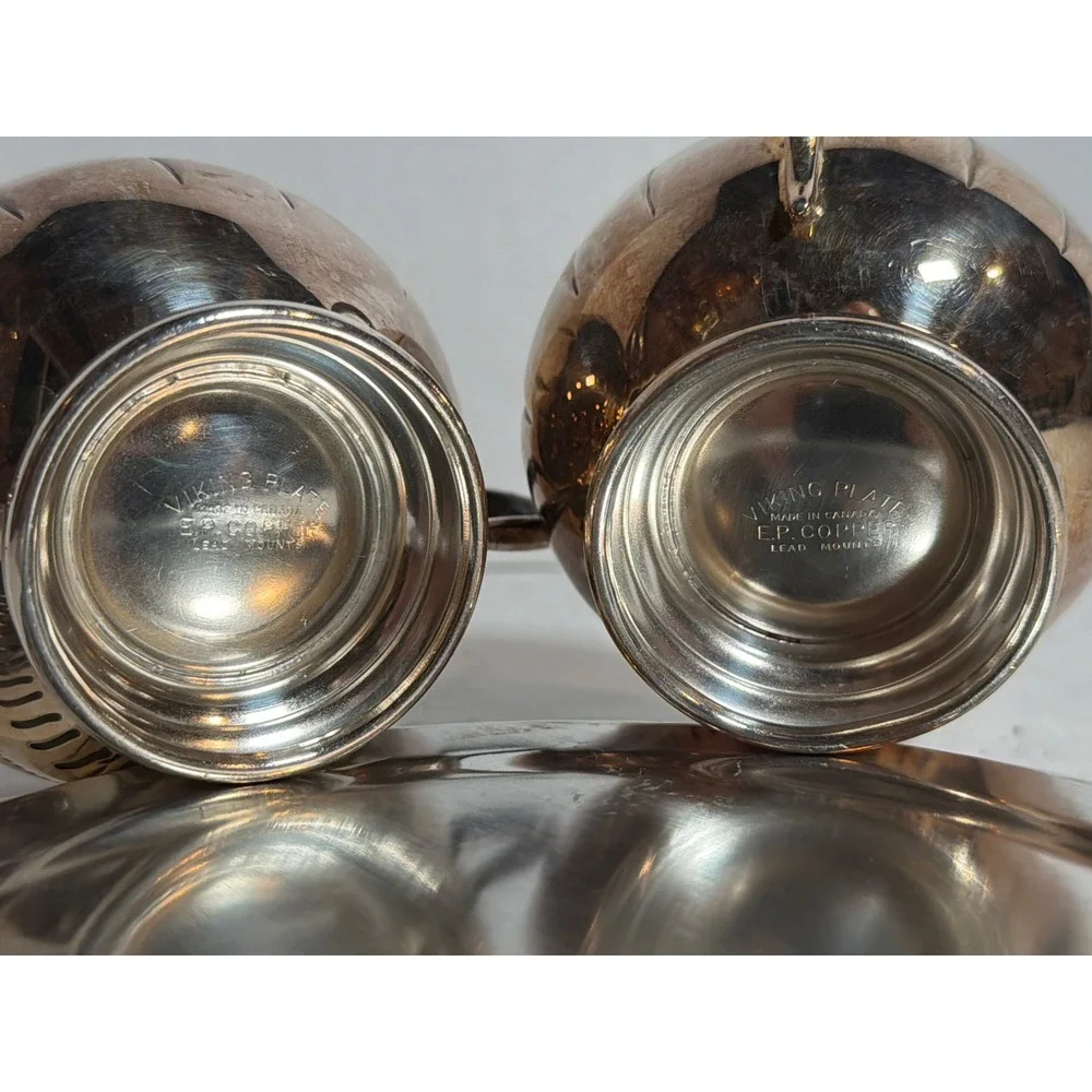 Viking Plate Silver Plated Cream & Sugar Set with Tray Made in Canada EP Copper
